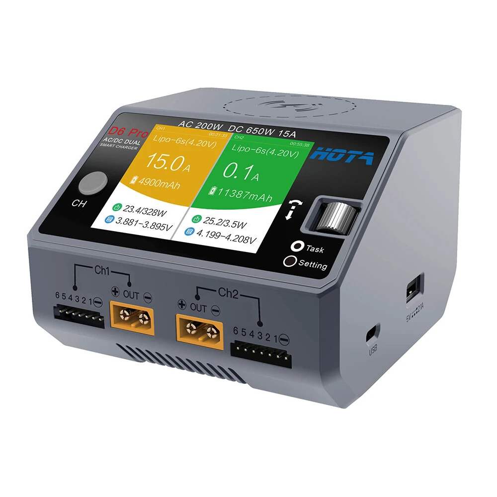 Carregador Hota D6 Pro (2 Saídas XT60 e Fonte Embutida)