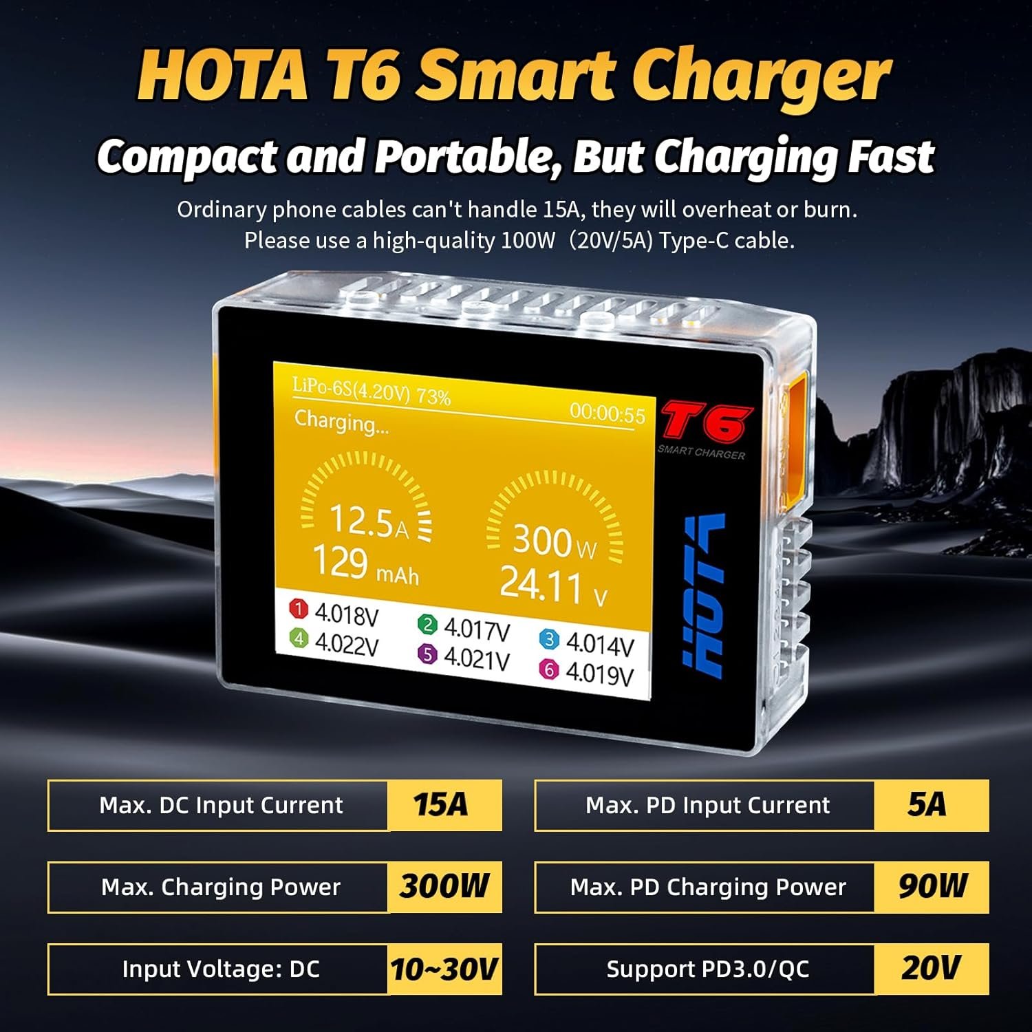 HOTA T6 300W PD 90W 15A 1-6S DC